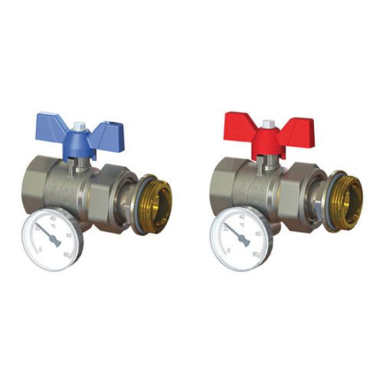 Picture of Emmeti Pair Straight Progress Valves with Offset Temperature Gauge 1" FxMU