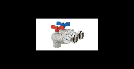 Picture of Emmeti Pair Right-Angle Progress Valves with In-line Temperature Gauge 1 1/4" FxMU